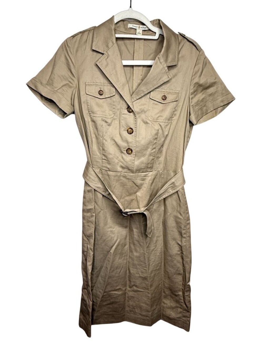 Tommy Hilfiger Size 6 Linen Blend Safari Shirt Dress Belted Khaki